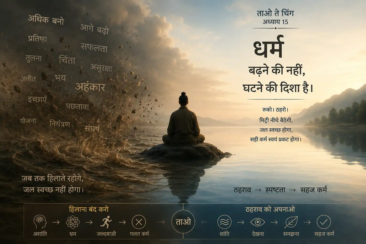 ताओ ते चिंग अध्याय 15 — सही कर्म प्रयास से नहीं, ठहराव से जन्म लेता है